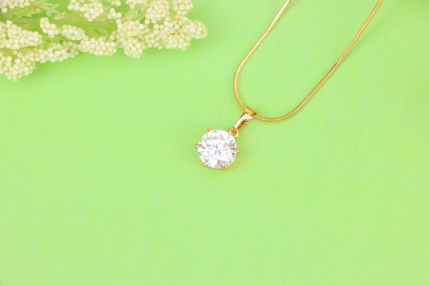 White Round Solitaire Pendant in Rose Gold Finish with Prong Setting, XPPT1495 (2139-4)