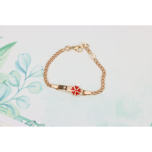 Rose Gold Bracelet with Red Enamel Heart Flower, XPBL0801 (2080-10)