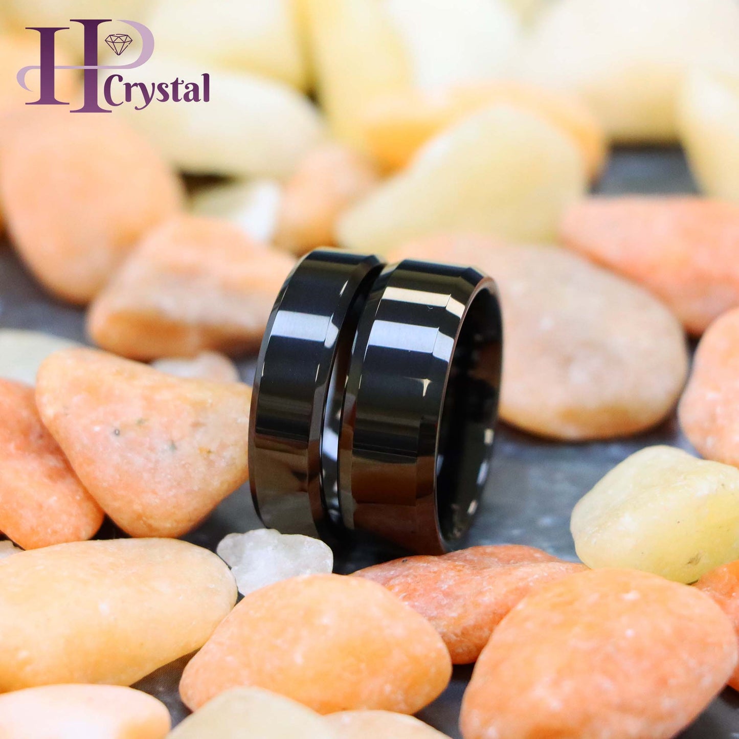 High Polish Black IP Plate Beveled Edge Tungsten Ring