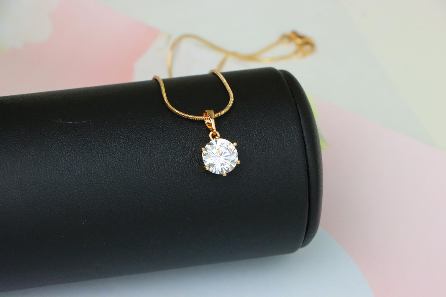 White Round Solitaire Pendant in Rose Gold Finish with Prong Setting, XPPT1495 (2139-4)