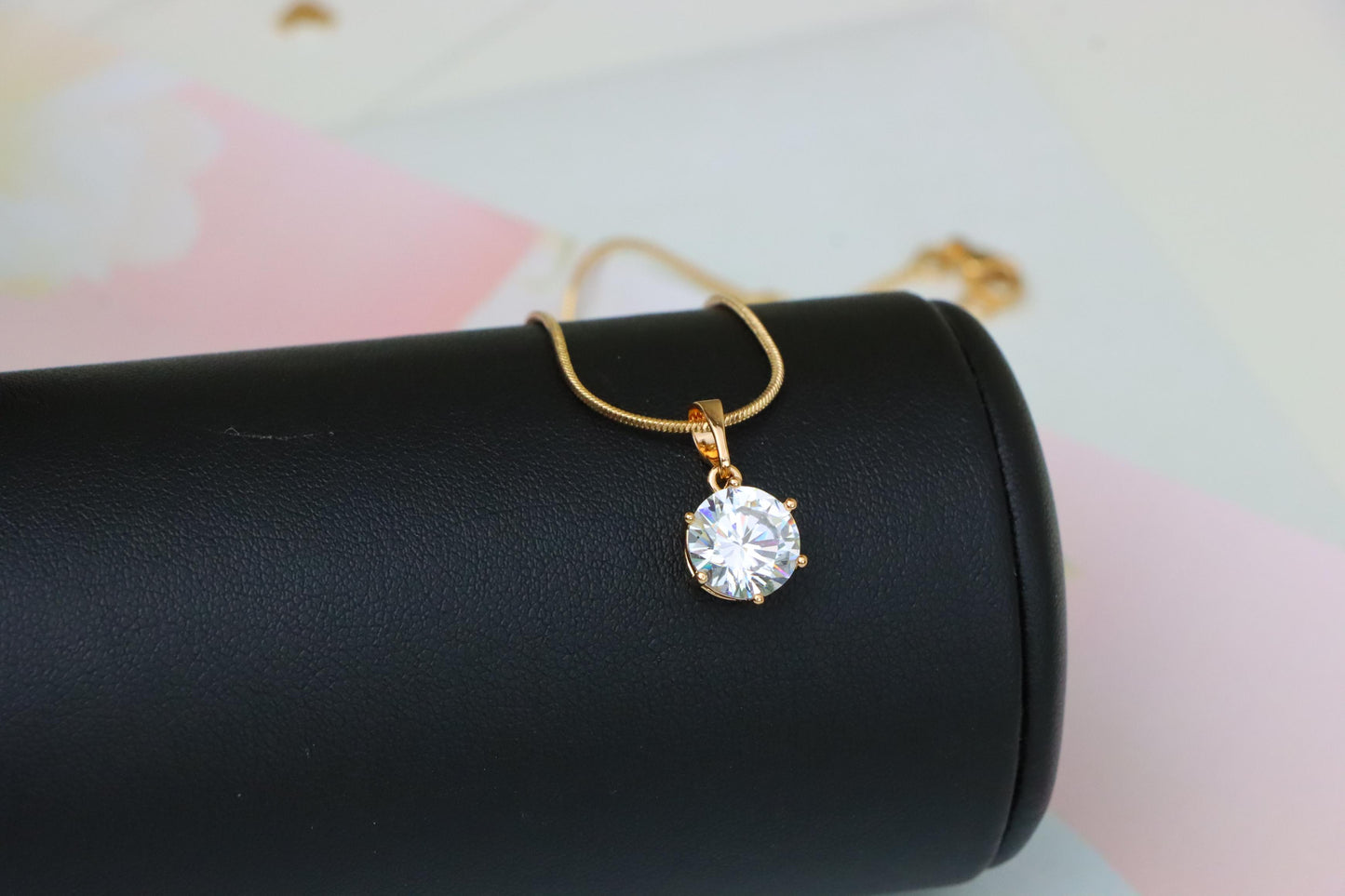 White Round Solitaire Pendant in Rose Gold Finish with Prong Setting, XPPT1495 (2139-4)