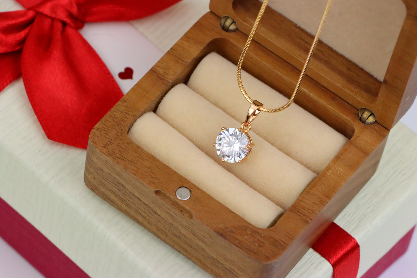 White Round Solitaire Pendant in Rose Gold Finish with Prong Setting, XPPT1495 (2139-4)