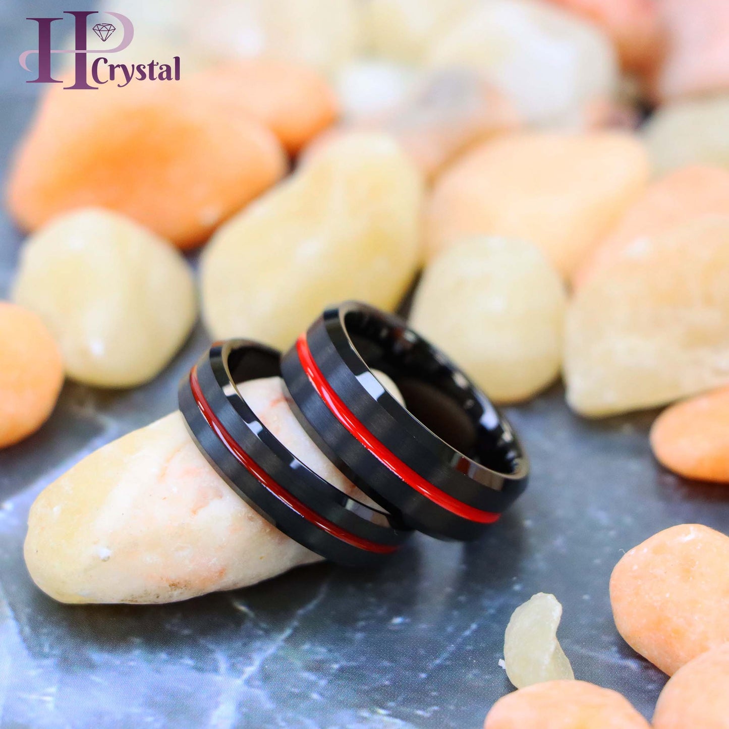 Brushed Tungsten Ring with Red IP Plated Grooved Center