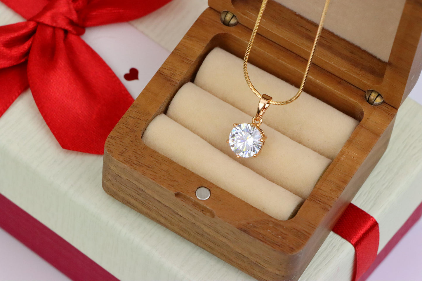 White Round Solitaire Pendant in Rose Gold Finish with Prong Setting, XPPT1495 (2139-4)