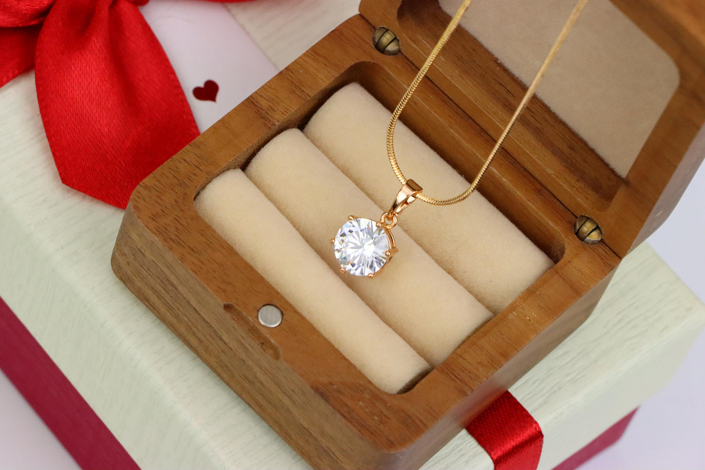White Round Solitaire Pendant in Rose Gold Finish with Prong Setting, XPPT1495 (2139-4)