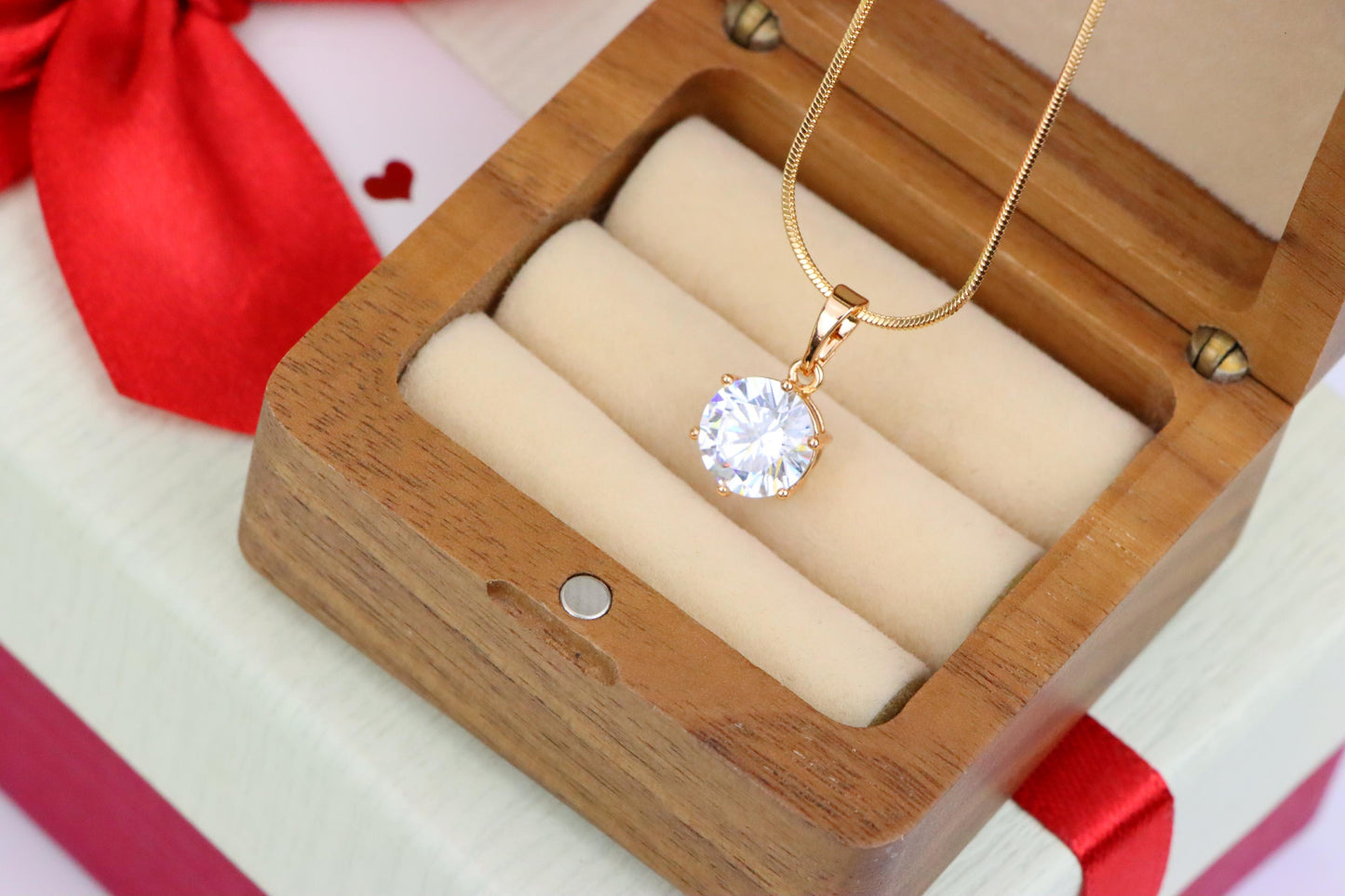 White Round Solitaire Pendant in Rose Gold Finish with Prong Setting, XPPT1495 (2139-4)