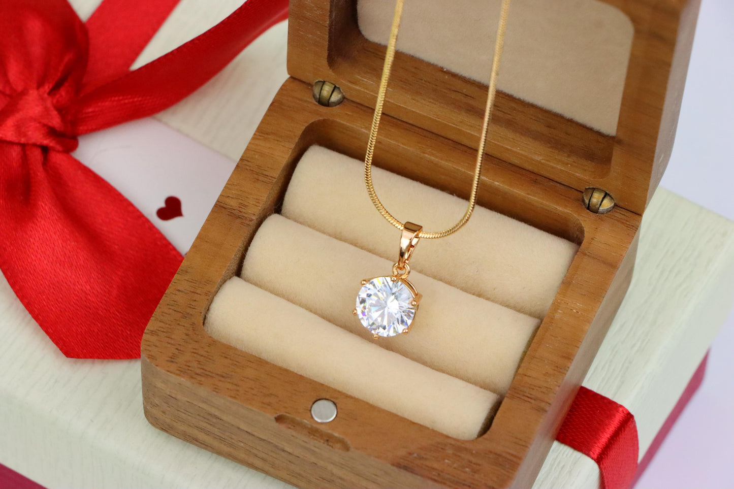 White Round Solitaire Pendant in Rose Gold Finish with Prong Setting, XPPT1495 (2139-4)