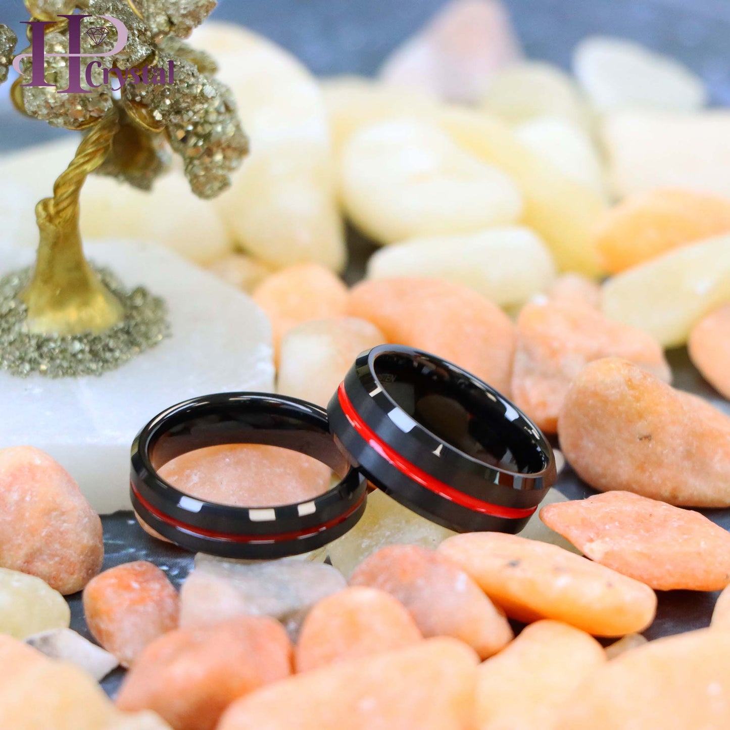 Brushed Tungsten Ring with Red IP Plated Grooved Center