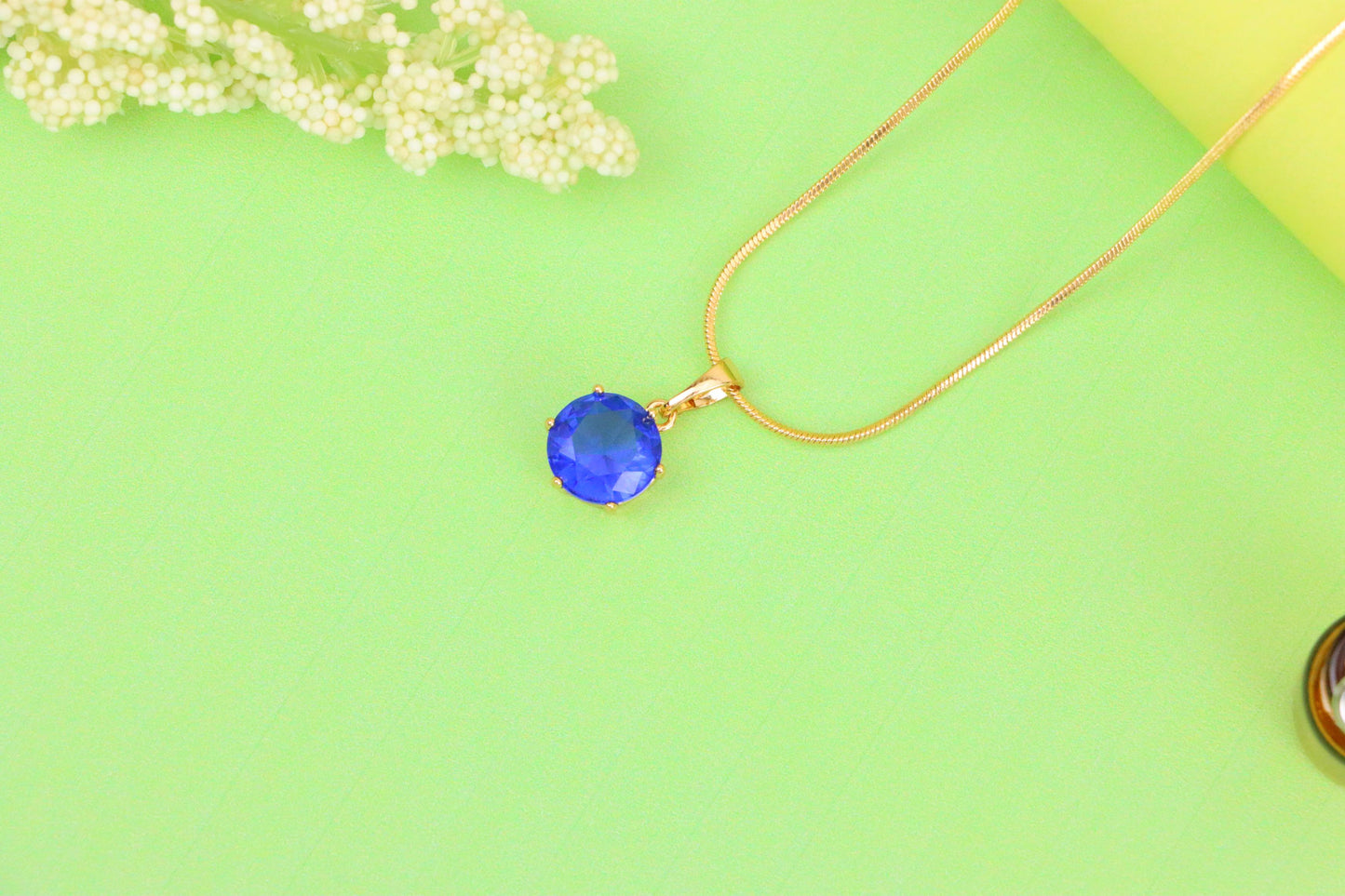 Sapphire Blue Round Pendant in Rose Gold Setting with Prong Hold, XPPT1496 (2139-4)