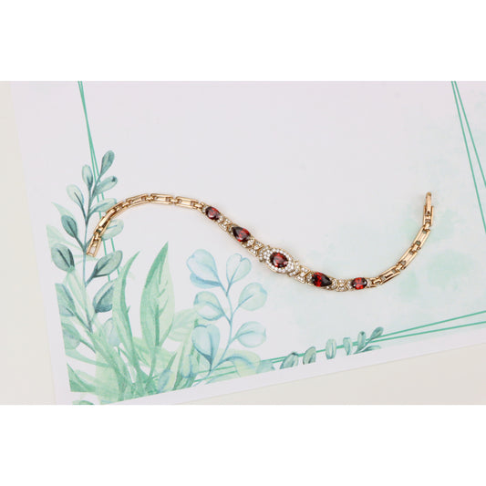 Rose Gold Red Oval Stone Bracelet with Bow Design, XPBL0802 (2081-1)