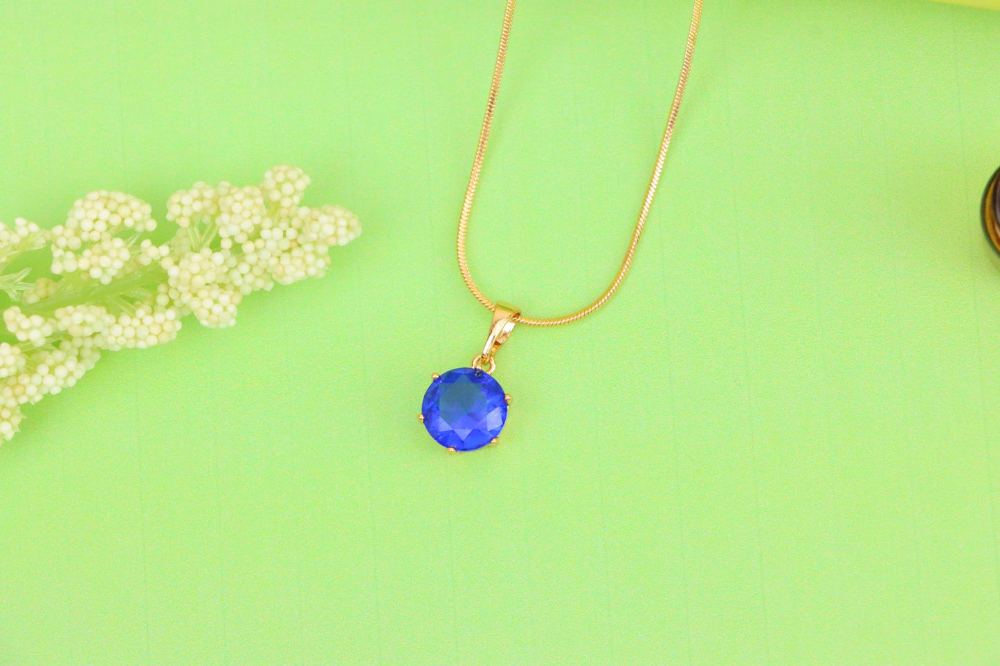 Sapphire Blue Round Pendant in Rose Gold Setting with Prong Hold, XPPT1496 (2139-4)