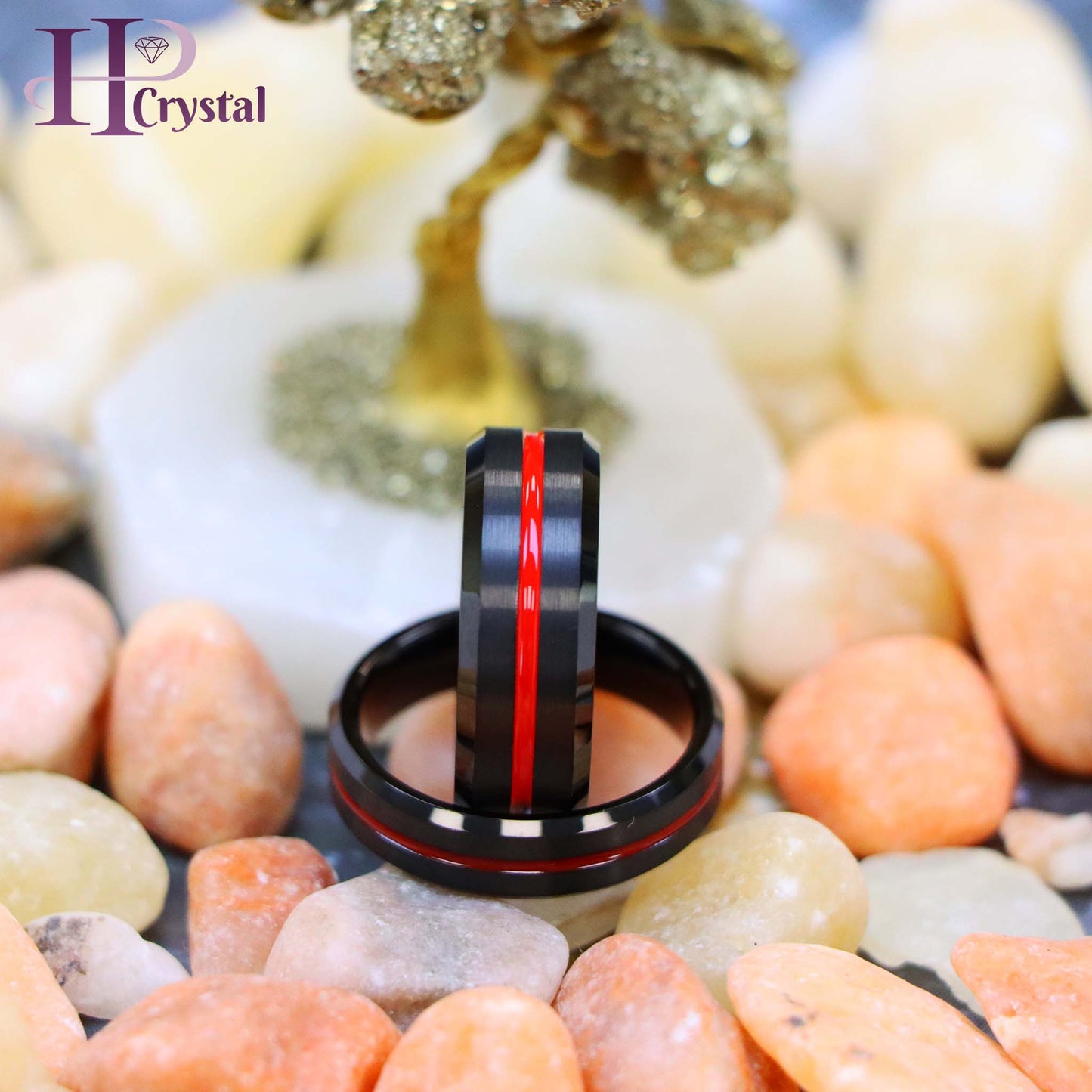 Brushed Tungsten Ring with Red IP Plated Grooved Center