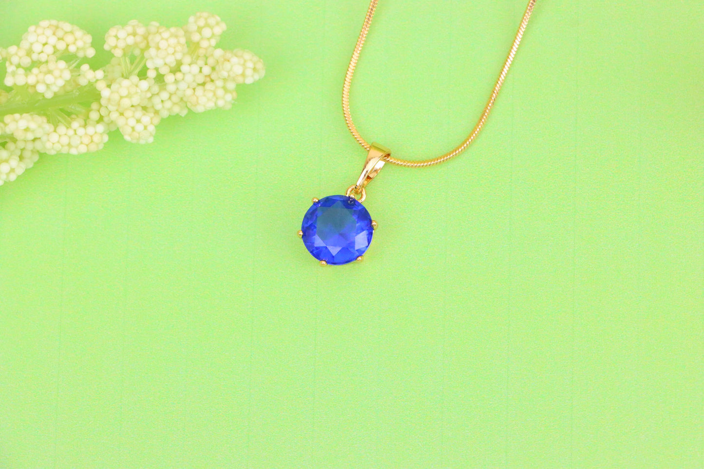 Sapphire Blue Round Pendant in Rose Gold Setting with Prong Hold, XPPT1496 (2139-4)