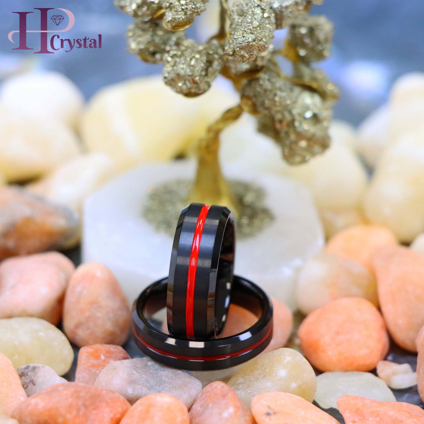 Brushed Tungsten Ring with Red IP Plated Grooved Center