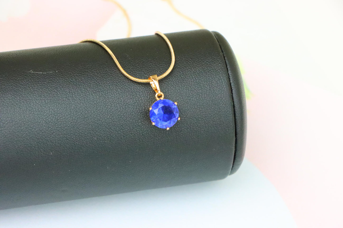 Sapphire Blue Round Pendant in Rose Gold Setting with Prong Hold, XPPT1496 (2139-4)