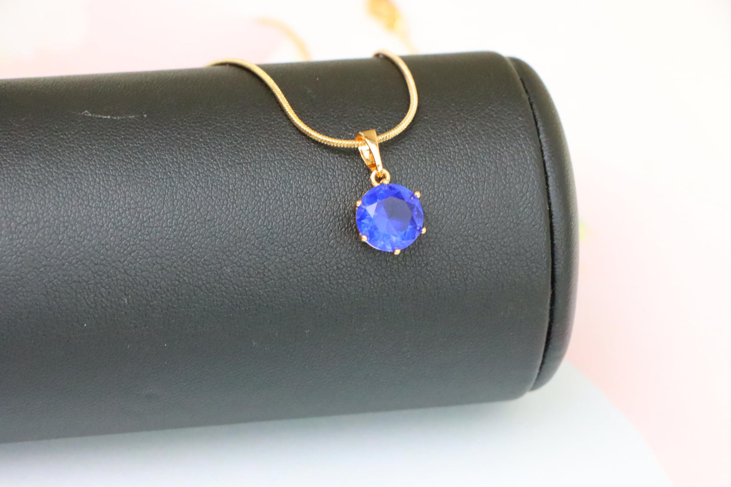 Sapphire Blue Round Pendant in Rose Gold Setting with Prong Hold, XPPT1496 (2139-4)