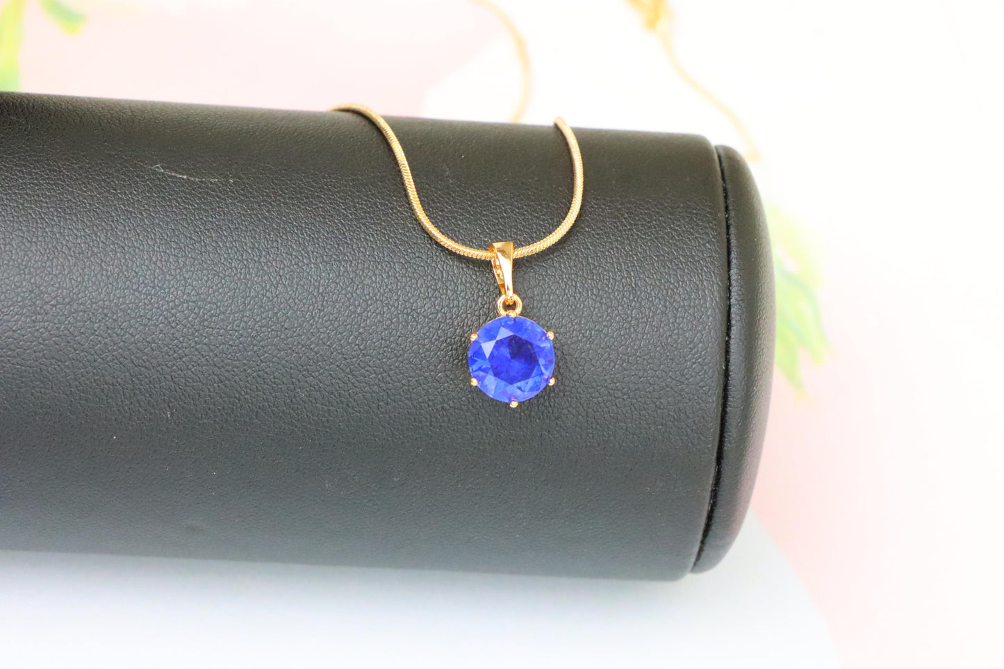 Sapphire Blue Round Pendant in Rose Gold Setting with Prong Hold, XPPT1496 (2139-4)
