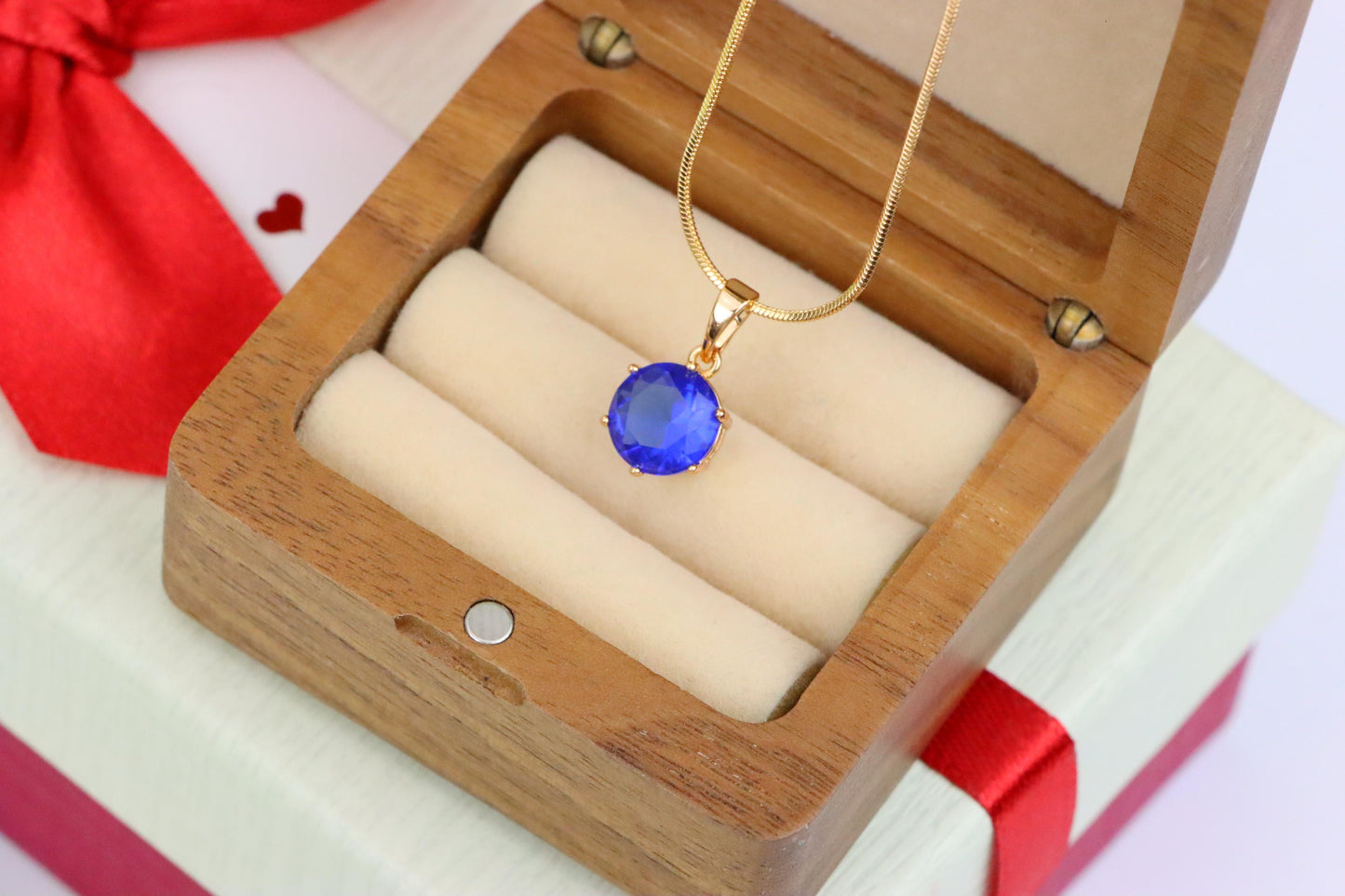 Sapphire Blue Round Pendant in Rose Gold Setting with Prong Hold, XPPT1496 (2139-4)