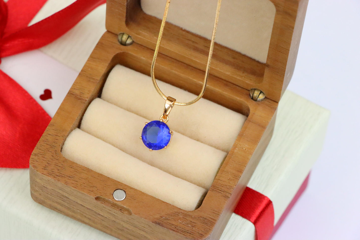 Sapphire Blue Round Pendant in Rose Gold Setting with Prong Hold, XPPT1496 (2139-4)