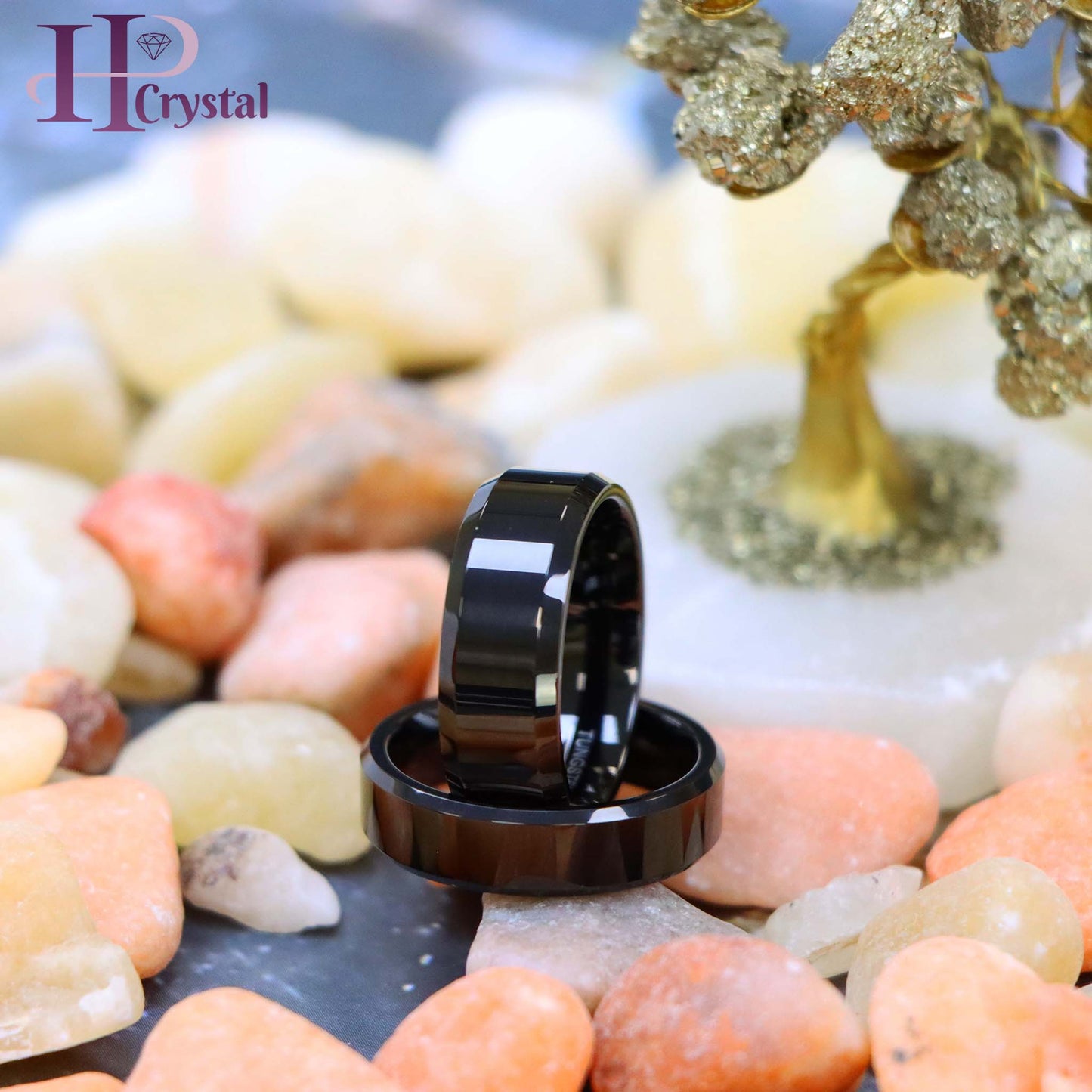High Polish Black IP Plate Beveled Edge Tungsten Ring
