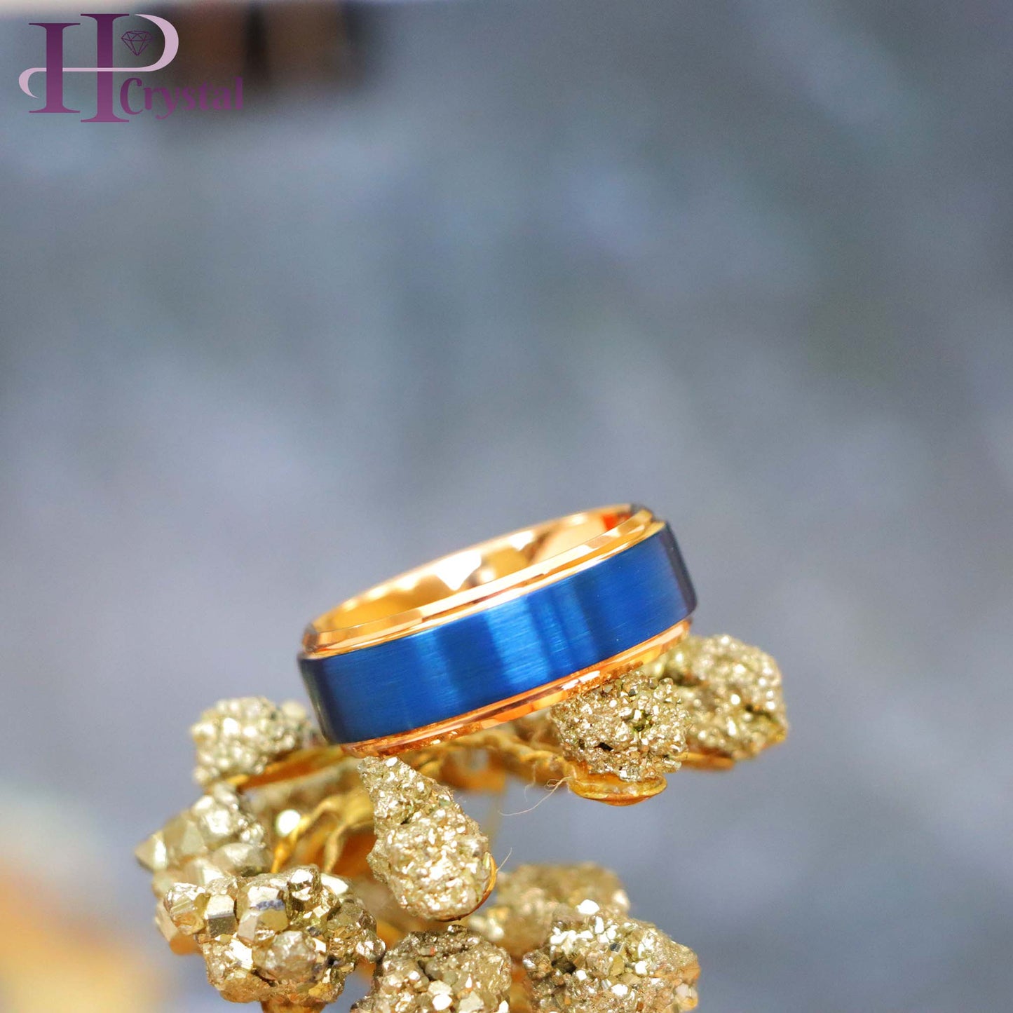 Two-tone Rose & Blue IP Stepped Edge Tungsten Ring