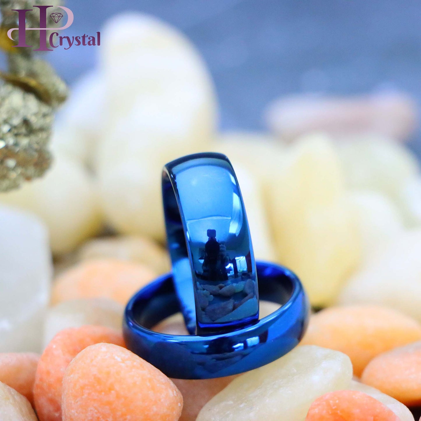 Shiny Blue IP Plated Domed Tungsten Ring (MARET893)