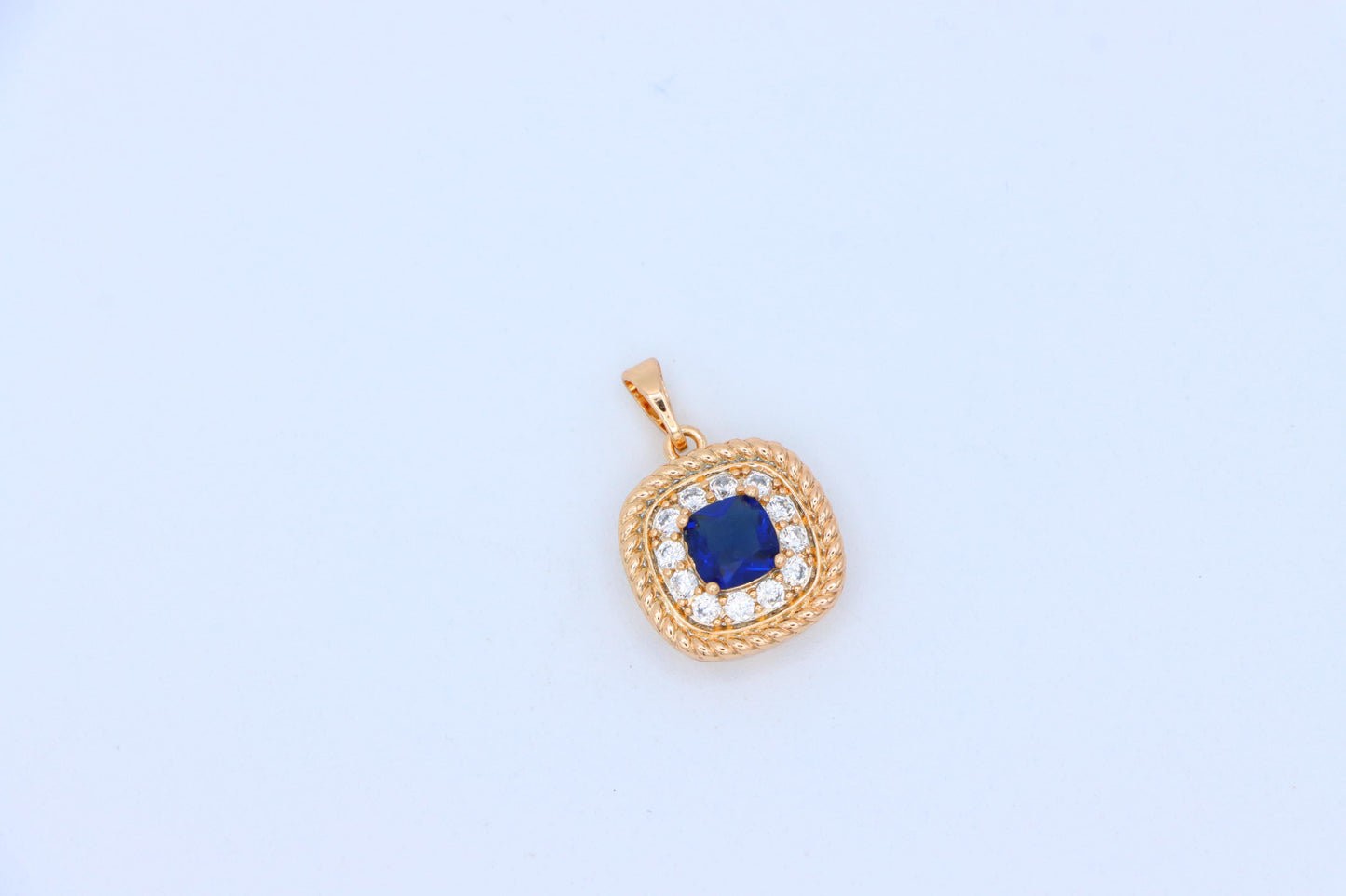 Elegant Blue Square Pendant with Sparkling Crystal Border, XPPT1664 (2163-1)
