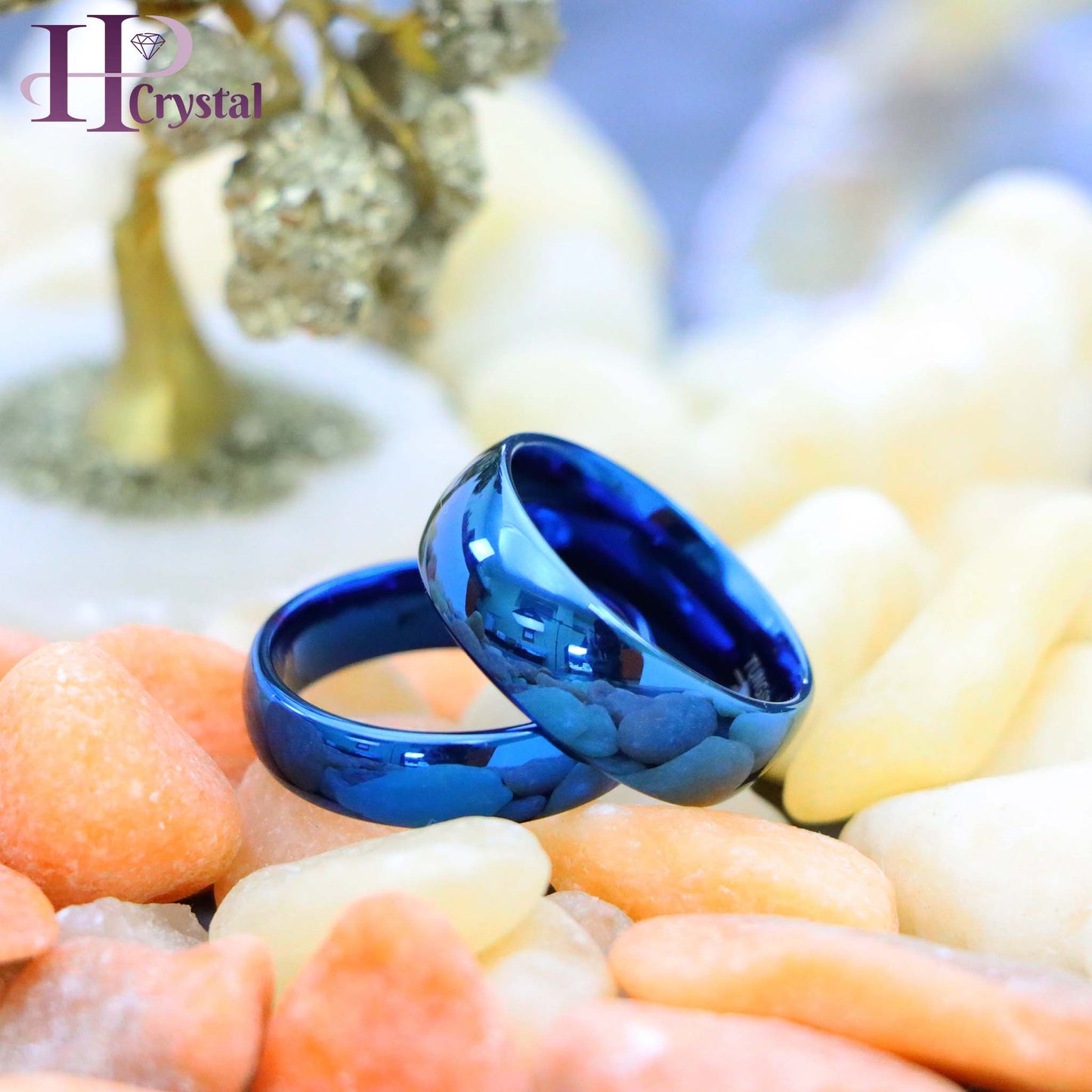 Shiny Blue IP Plated Domed Tungsten Ring (MARET893)