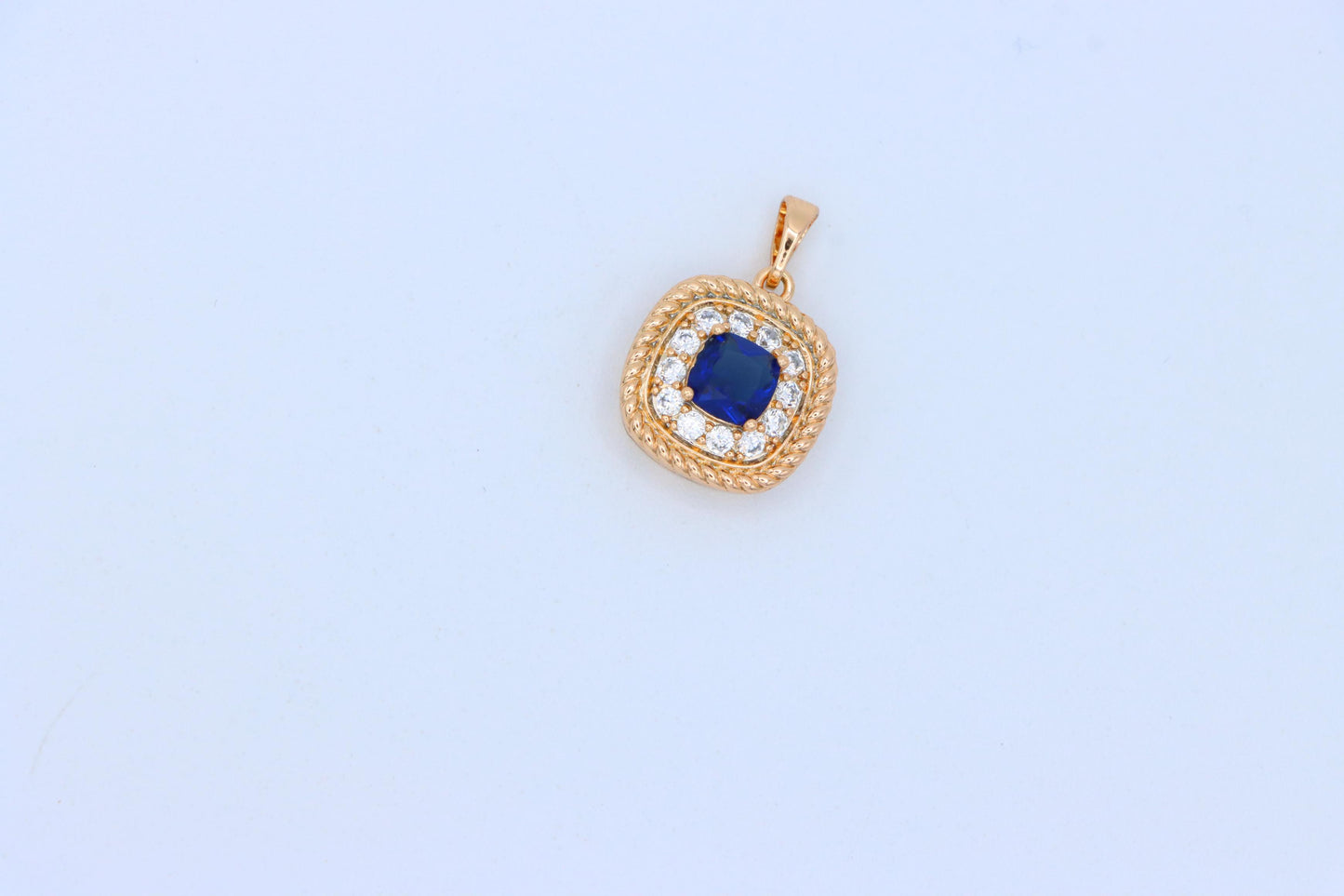 Elegant Blue Square Pendant with Sparkling Crystal Border, XPPT1664 (2163-1)