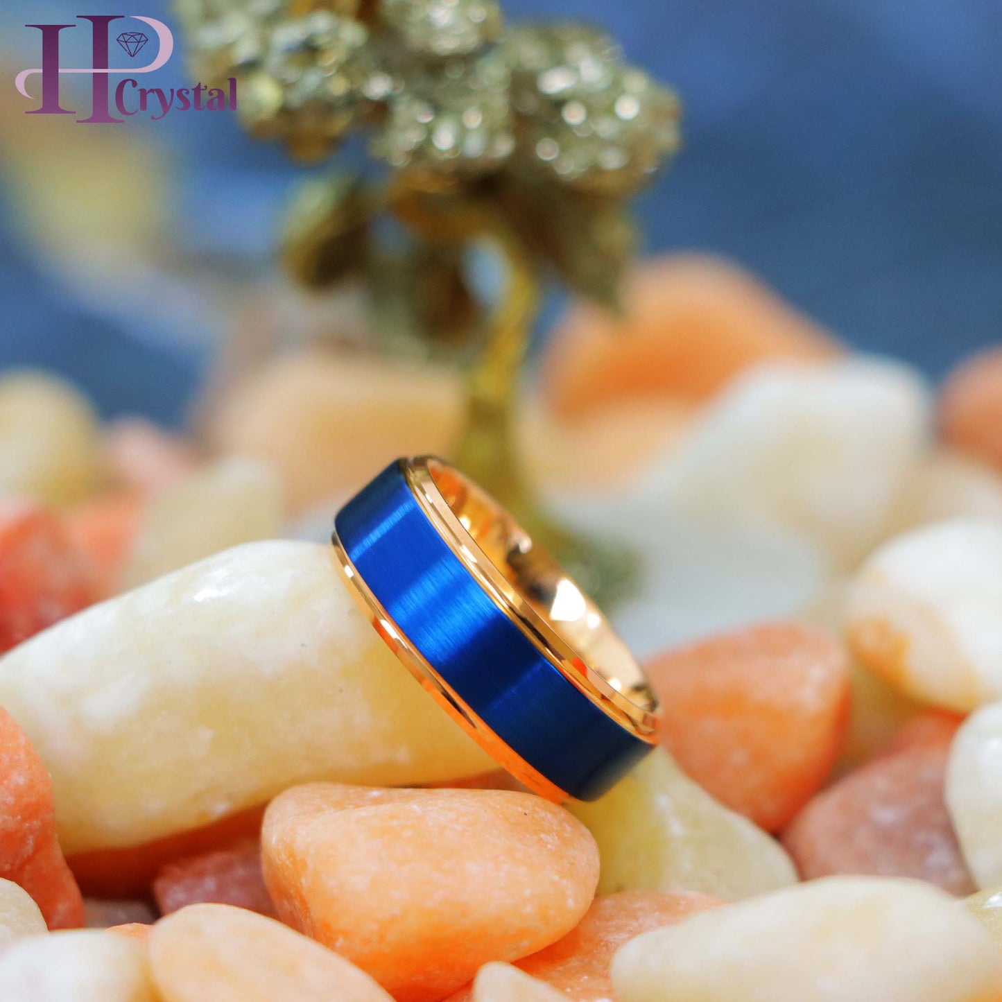 Two-tone Rose & Blue IP Stepped Edge Tungsten Ring