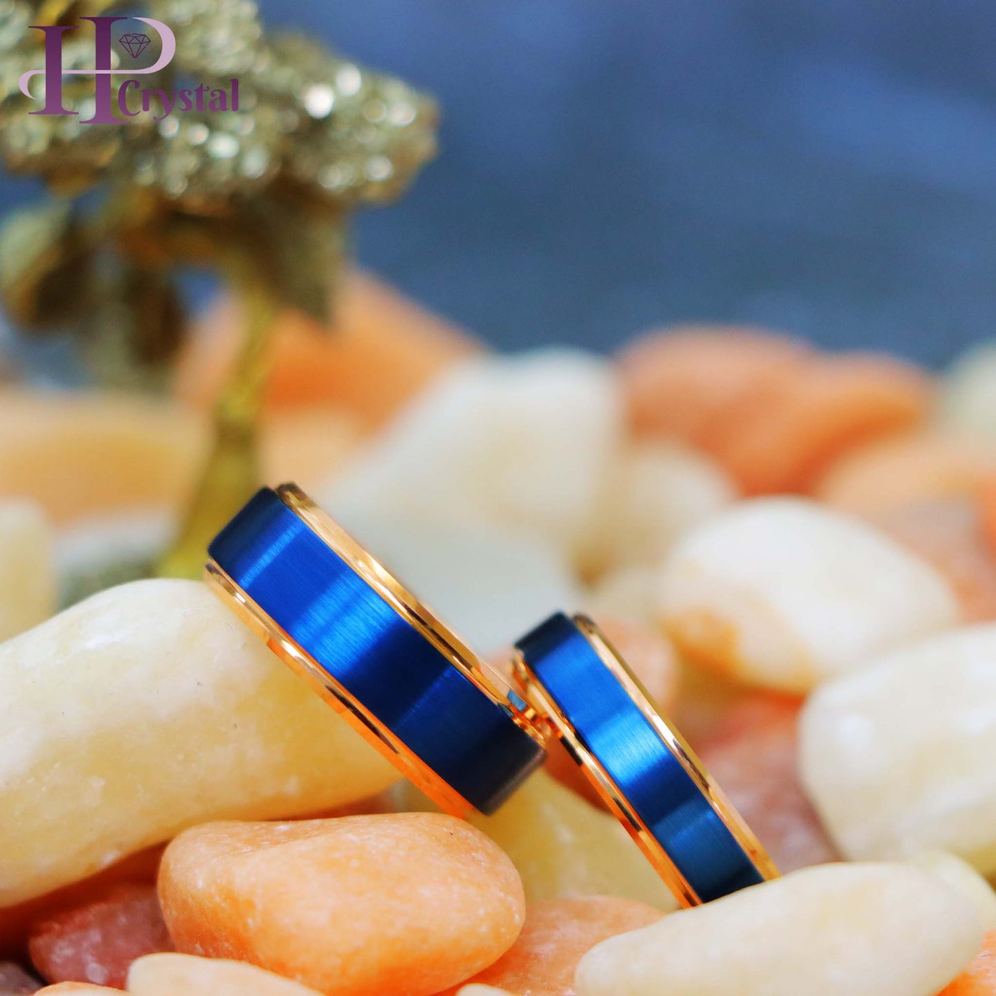 Two-tone Rose & Blue IP Stepped Edge Tungsten Ring