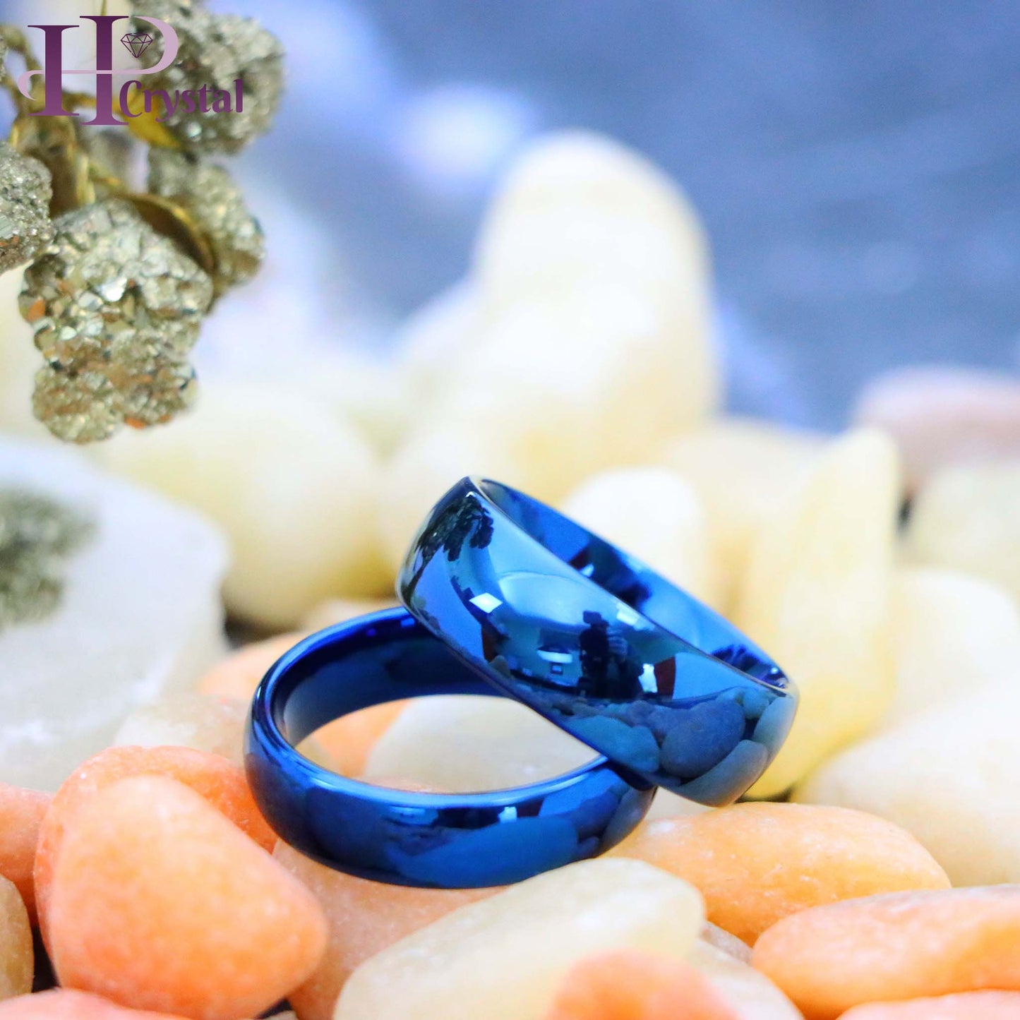 Shiny Blue IP Plated Domed Tungsten Ring (MARET893)