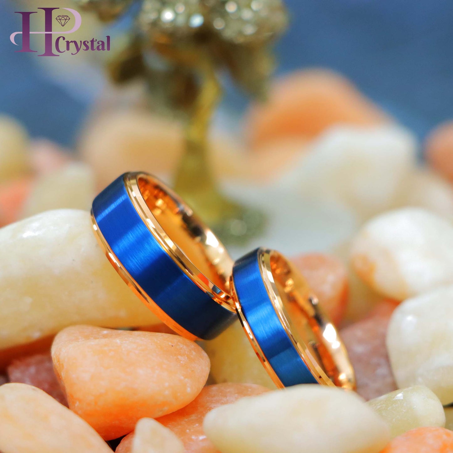 Two-tone Rose & Blue IP Stepped Edge Tungsten Ring