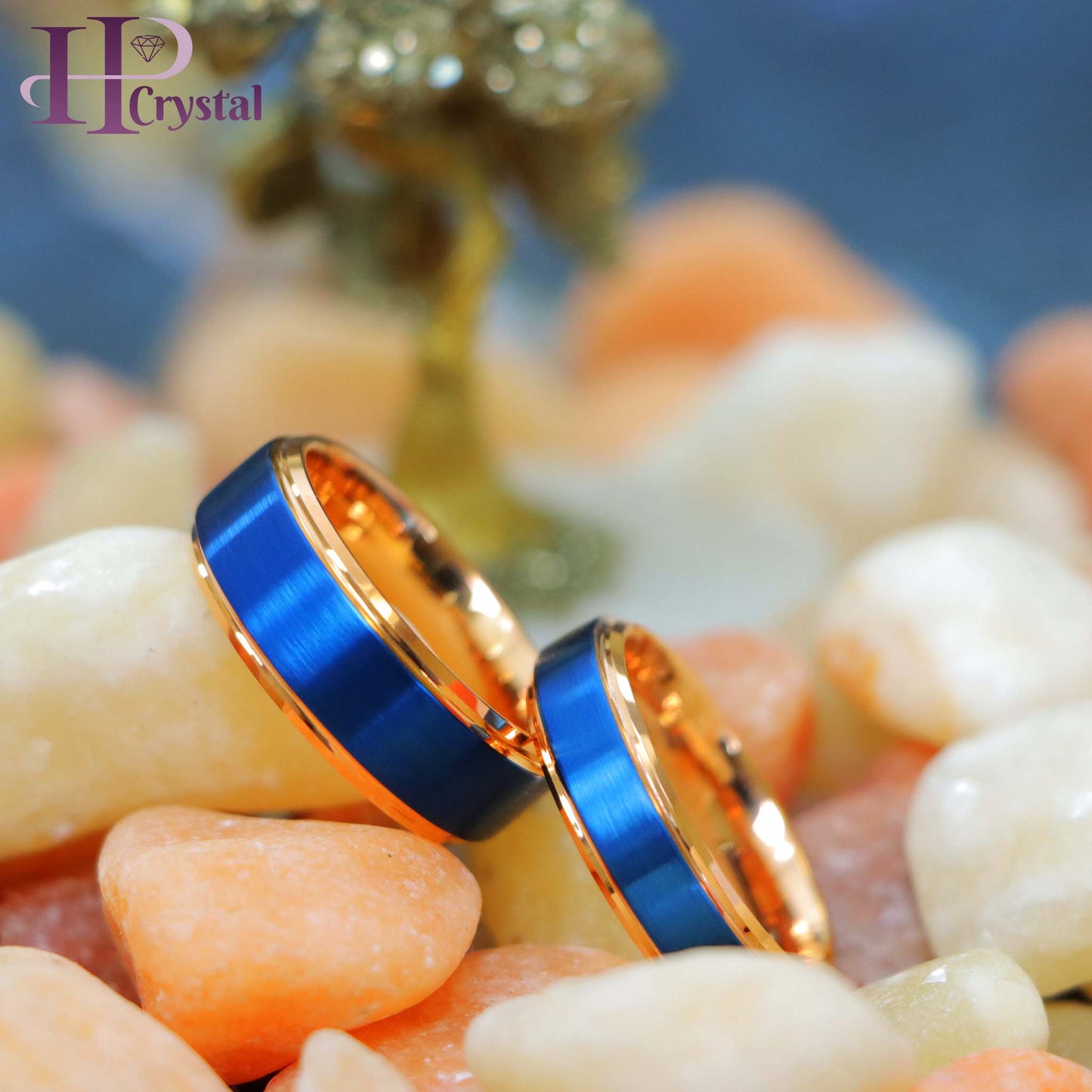 Two-tone Rose & Blue IP Stepped Edge Tungsten Ring