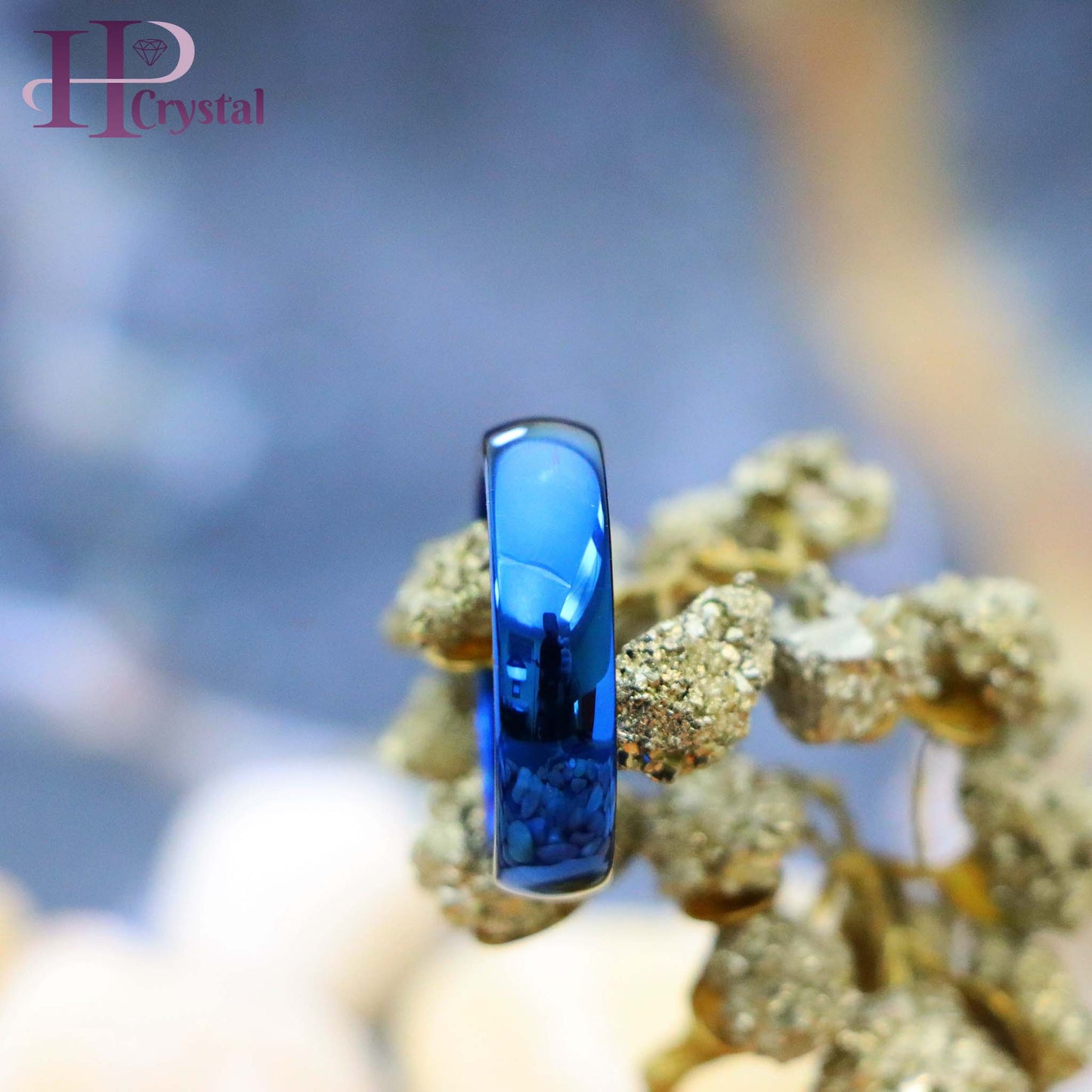 Shiny Blue IP Plated Domed Tungsten Ring (MARET893)