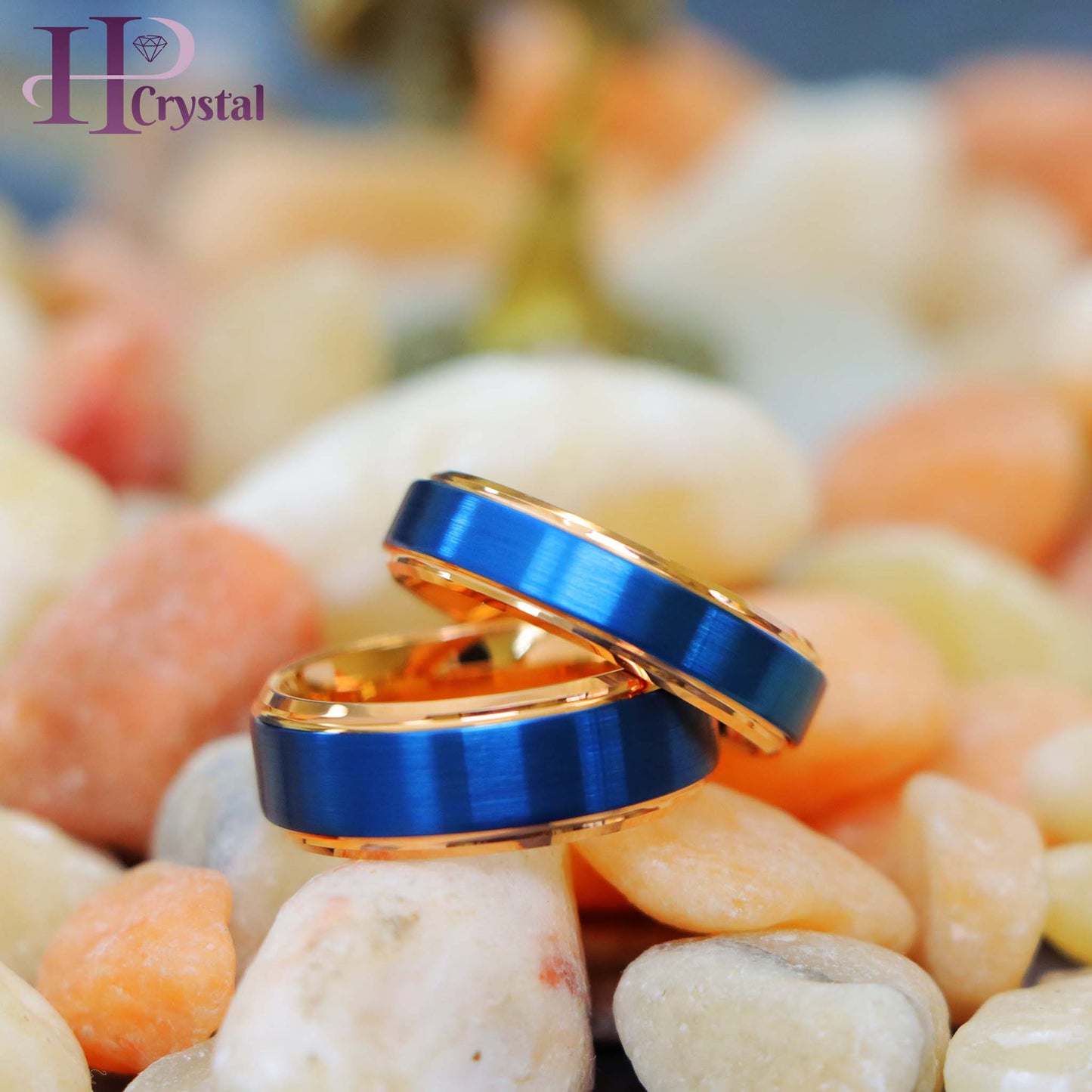 Two-tone Rose & Blue IP Stepped Edge Tungsten Ring