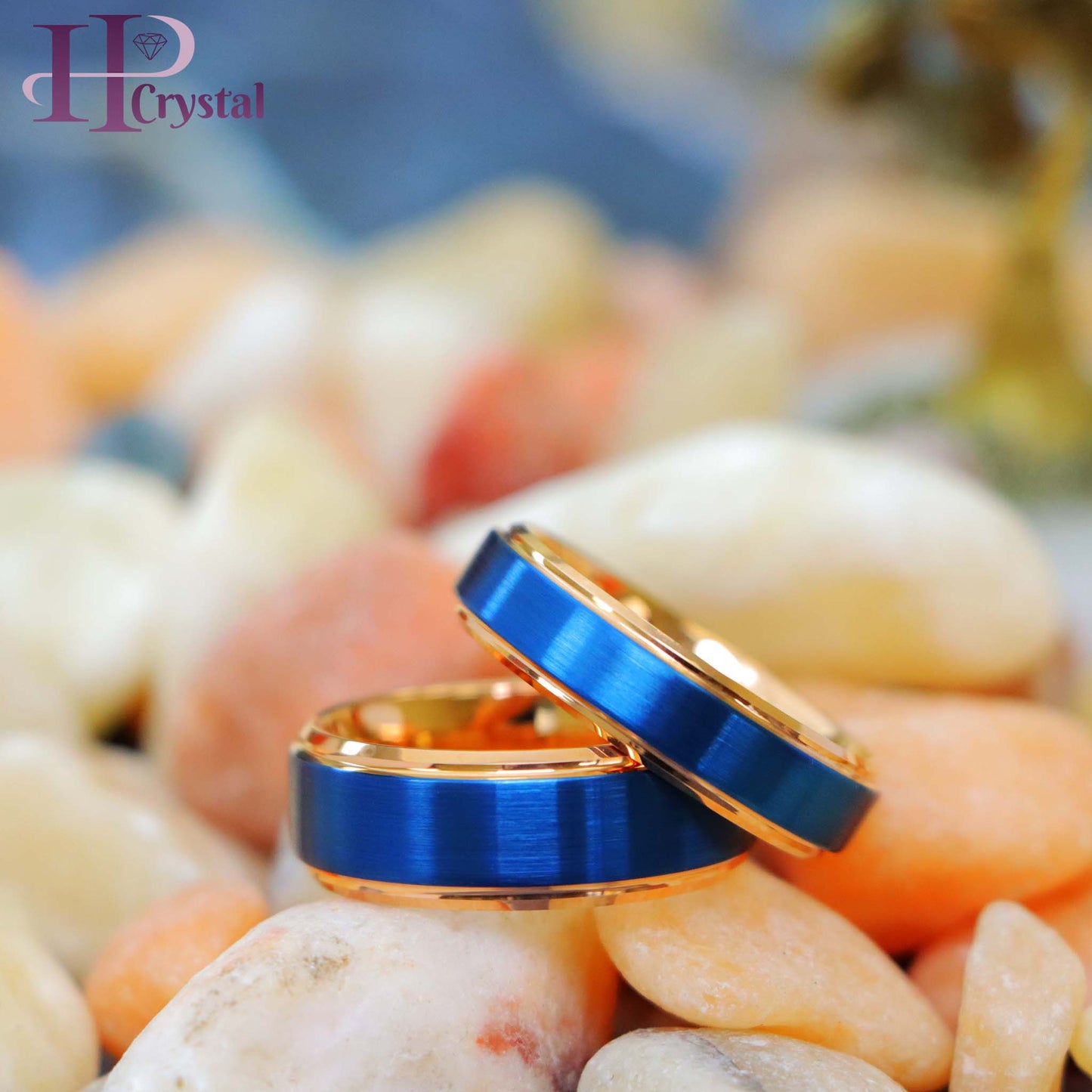 Two-tone Rose & Blue IP Stepped Edge Tungsten Ring