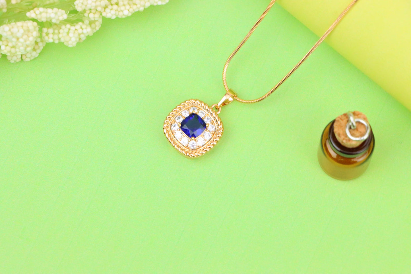 Elegant Blue Square Pendant with Sparkling Crystal Border, XPPT1664 (2163-1)
