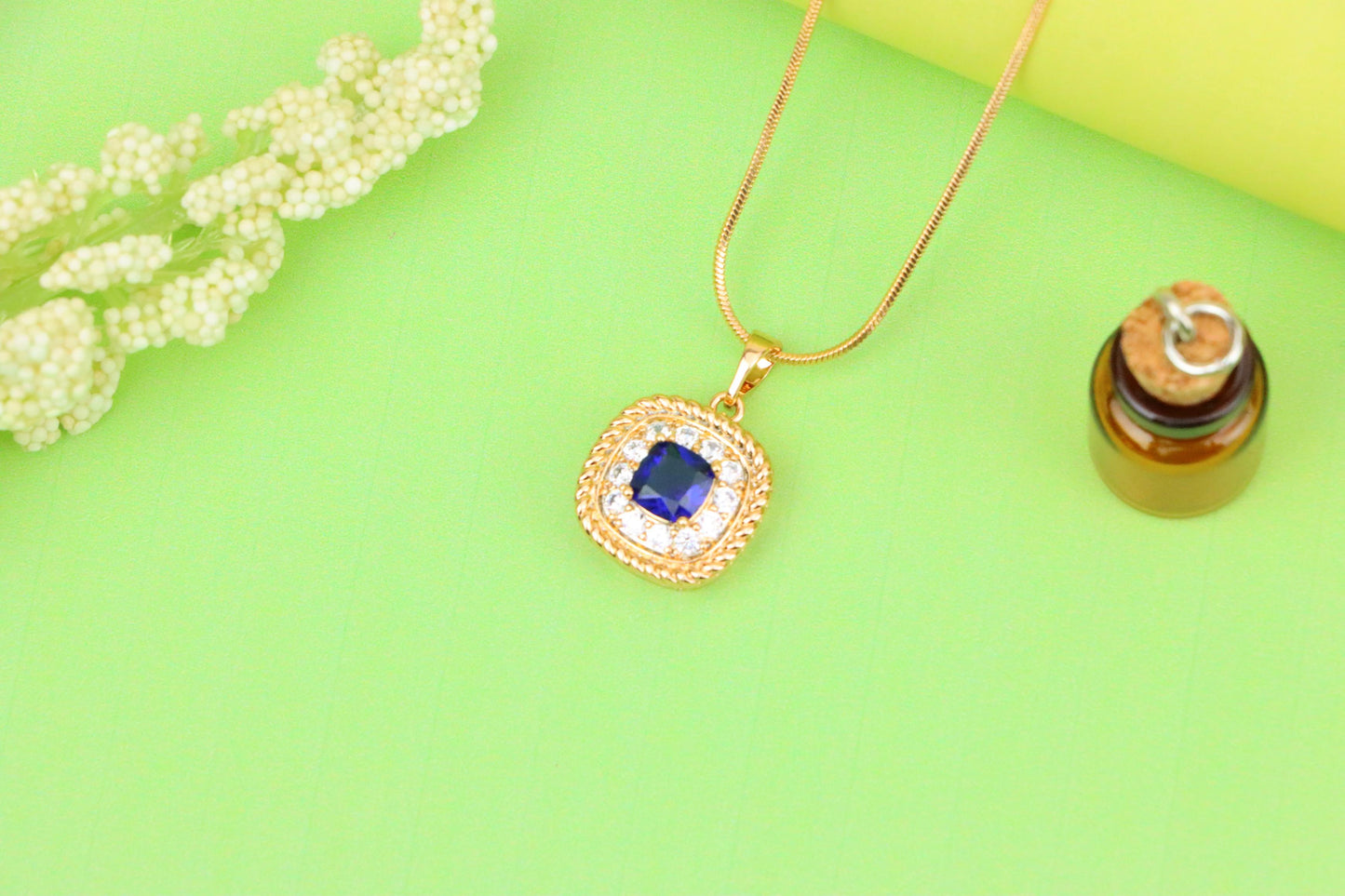 Elegant Blue Square Pendant with Sparkling Crystal Border, XPPT1664 (2163-1)