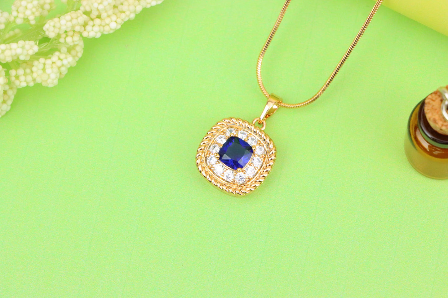 Elegant Blue Square Pendant with Sparkling Crystal Border, XPPT1664 (2163-1)