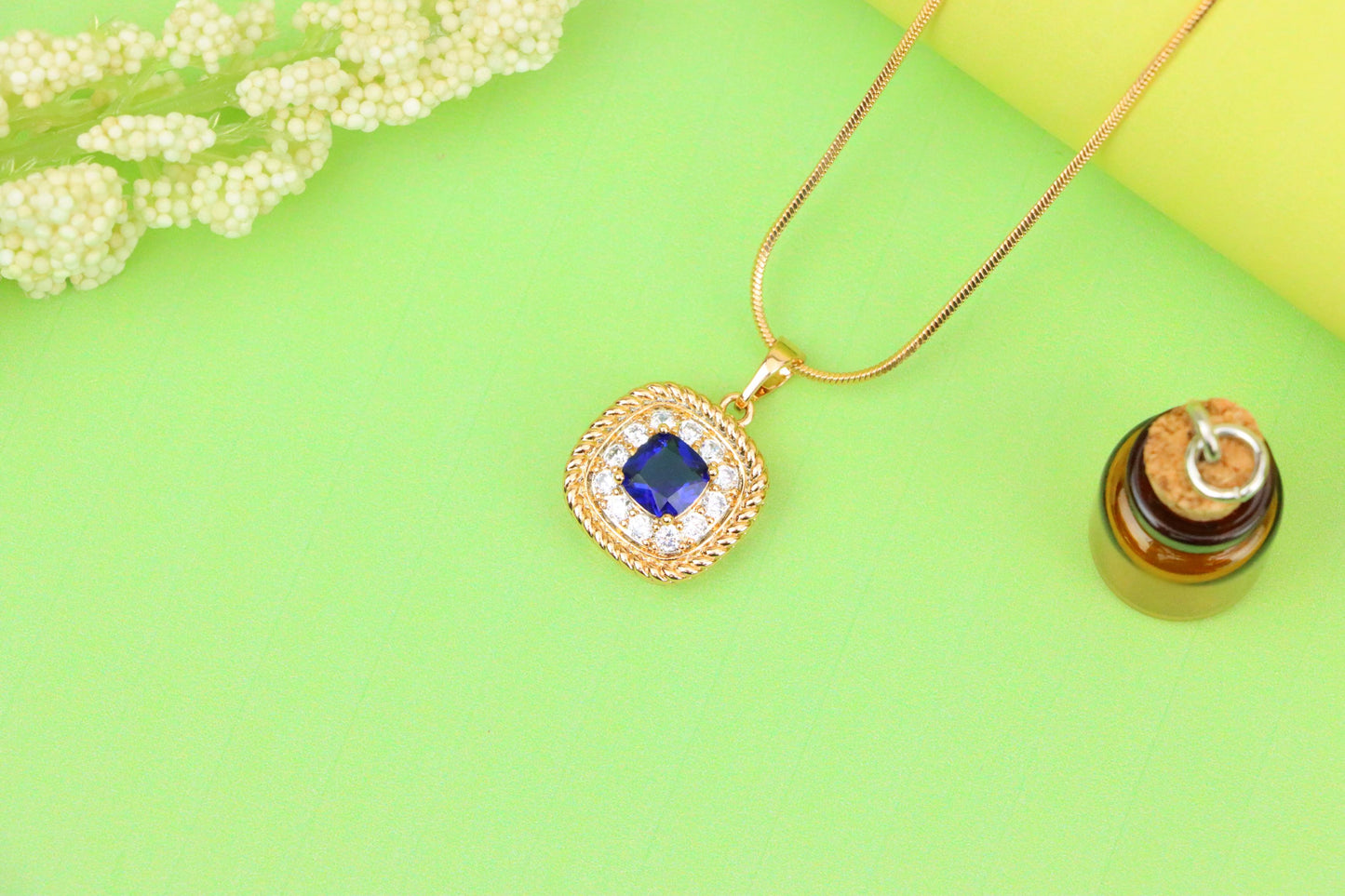 Elegant Blue Square Pendant with Sparkling Crystal Border, XPPT1664 (2163-1)