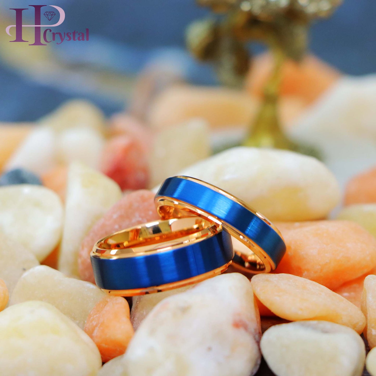 Two-tone Rose & Blue IP Stepped Edge Tungsten Ring