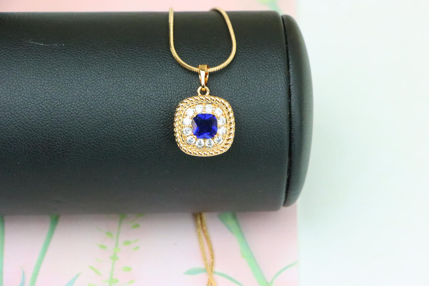 Elegant Blue Square Pendant with Sparkling Crystal Border, XPPT1664 (2163-1)