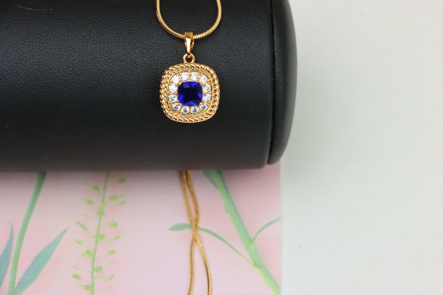 Elegant Blue Square Pendant with Sparkling Crystal Border, XPPT1664 (2163-1)