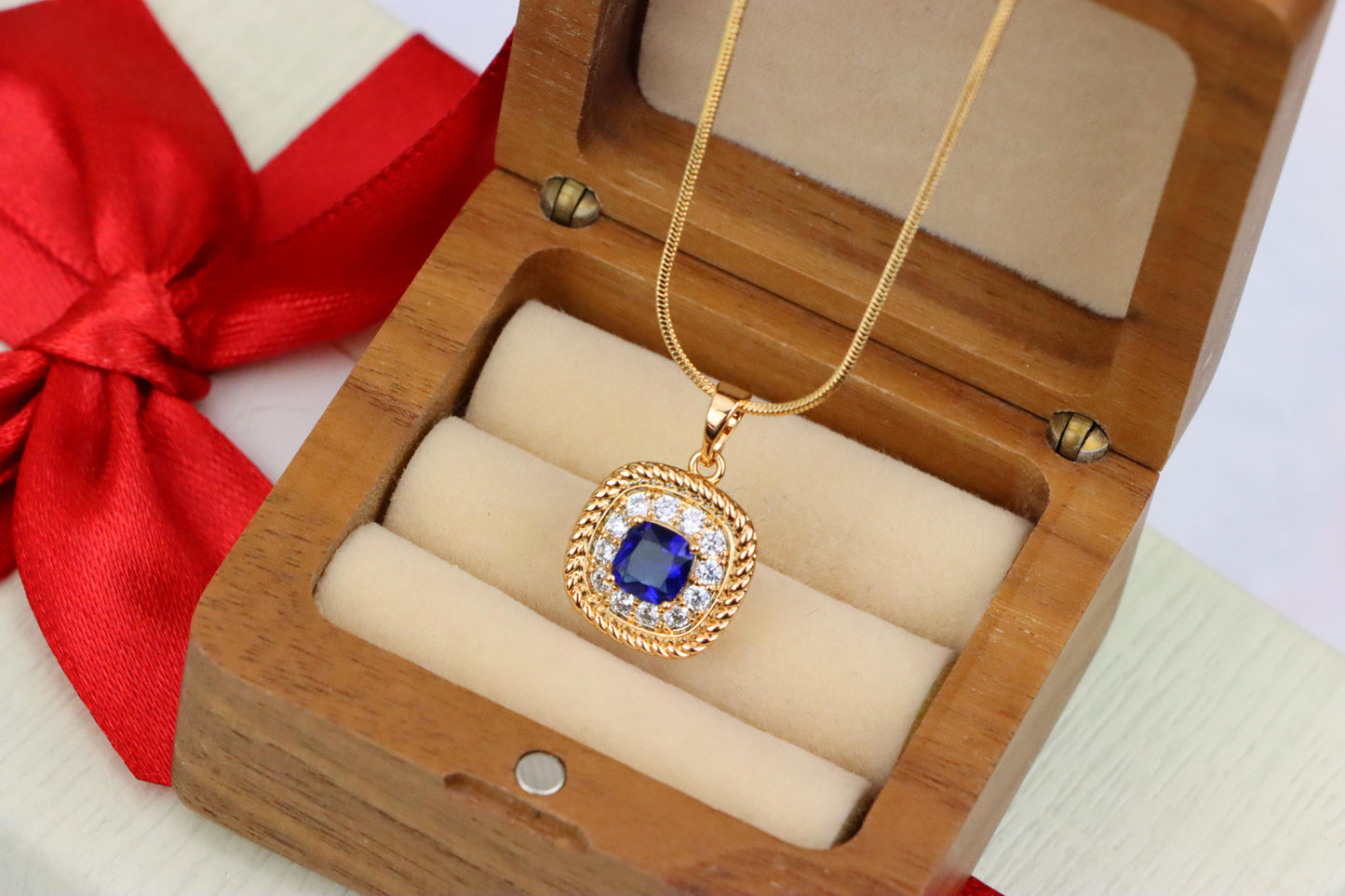 Elegant Blue Square Pendant with Sparkling Crystal Border, XPPT1664 (2163-1)