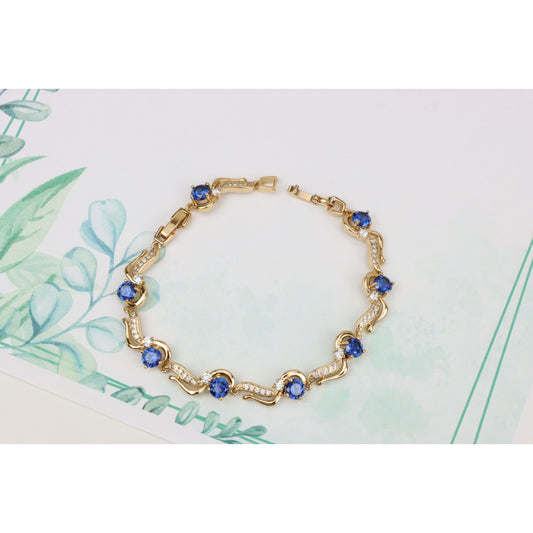 Elegant Rose Gold Bracelet with Sapphire Blue and Crystal Accents, XPBL0804 (2081-3)