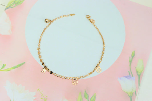 Rose Gold Anklet with Charms in Gold-Plated Brass, XPAL1050 (2105-9)