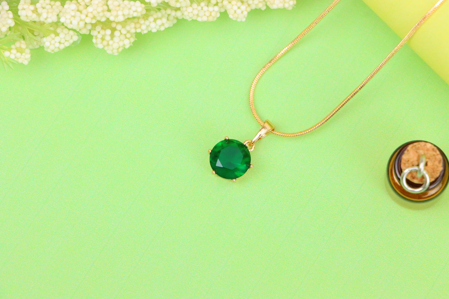 Deep Green Round Pendant in Rose Gold Setting with Prong Detail, XPPT1498 (2139-4)