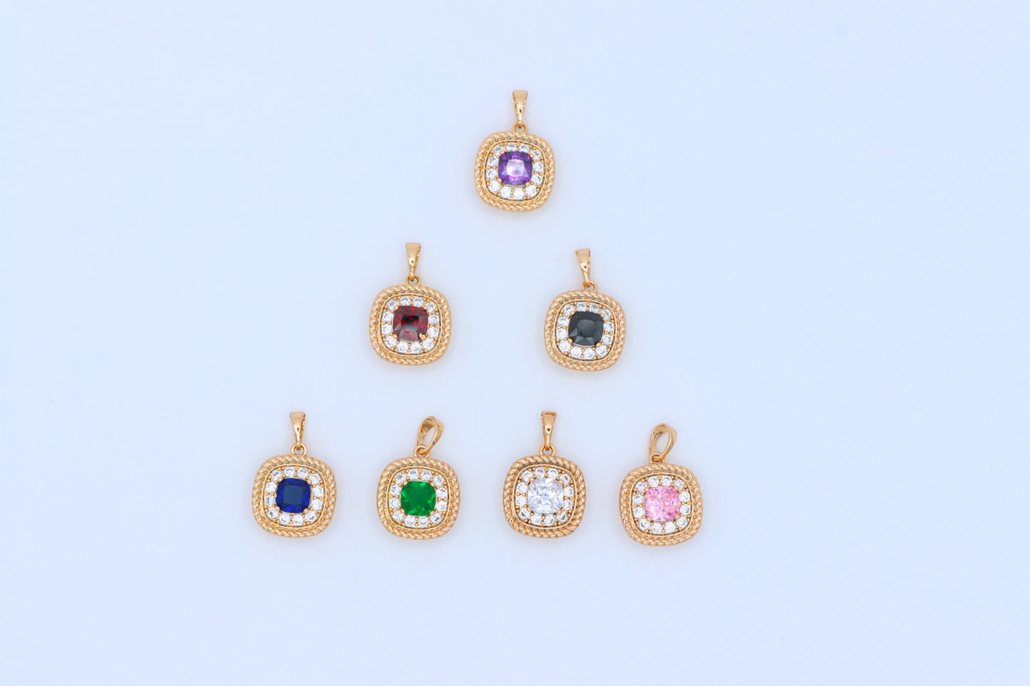 Elegant Blue Square Pendant with Sparkling Crystal Border, XPPT1664 (2163-1)