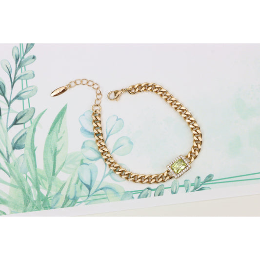 Elegant Rose Gold Bracelet with Green Stone & Cubic Zirconia Charm, XPBL0805 (2081-4)